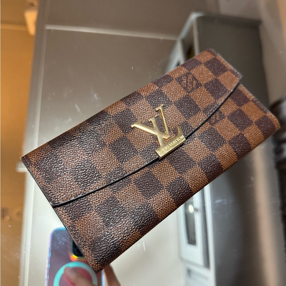 Louis Vuitton Brown Damier Ebène Long Wallet with Gold LV Hardware